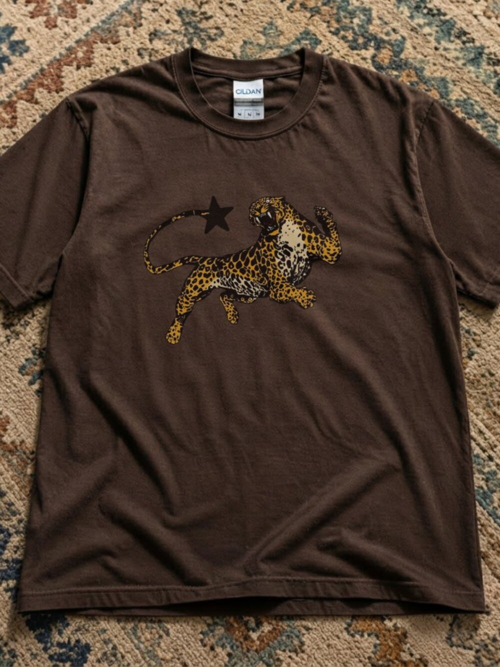 Gildan Dark Chocolate Tiger Tail Star Graphic Tshirt